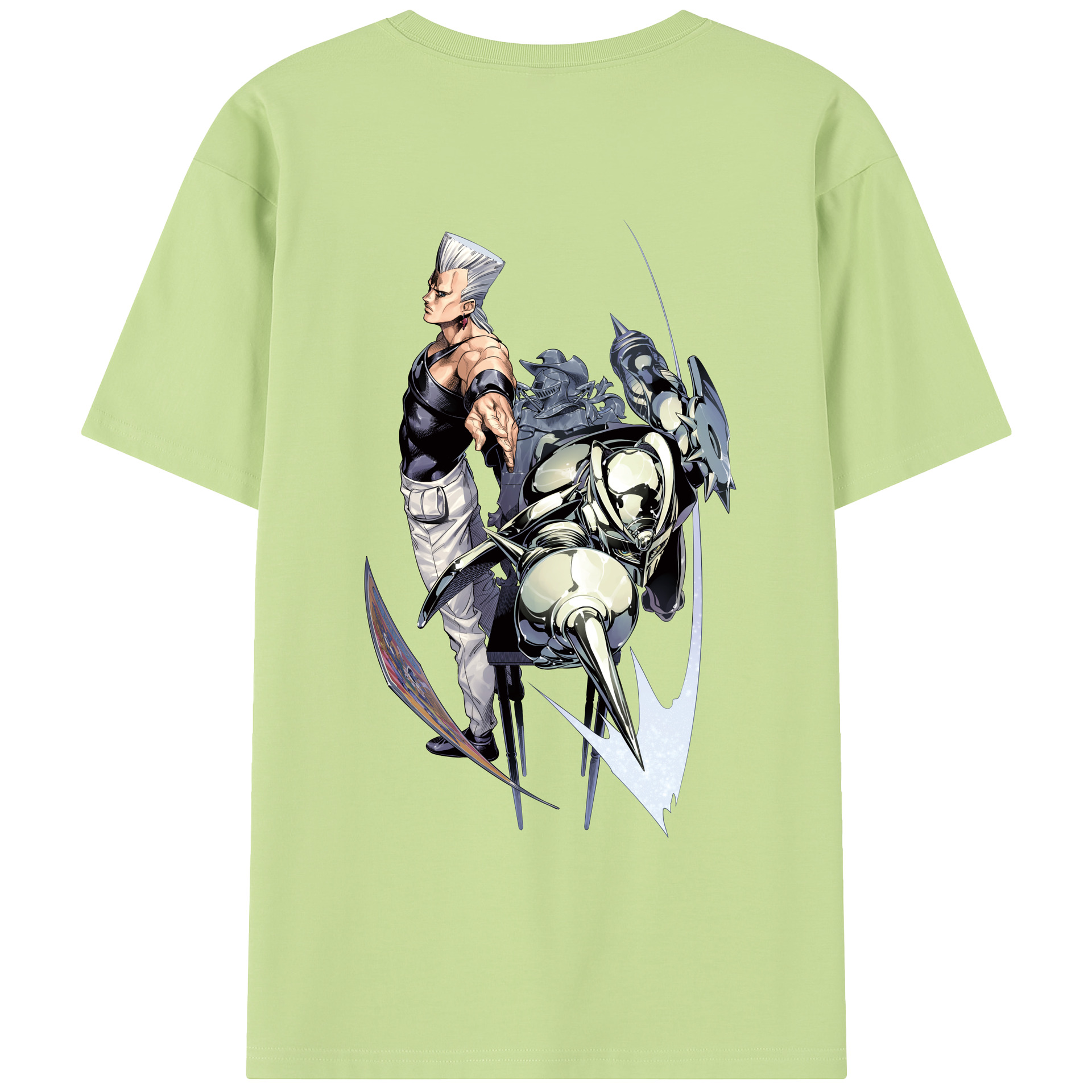 （画像用） ジョジョの奇妙な冒険 ジャン＝ピエール?ポルナレフ JoJo's Bizarre Adventure Jan Pierre Polnareff 綿100％半袖Tシャツ（背面プリント）